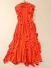 Luxury Ladies Summer High Quality Fashion Party Orange Yellow Ruffle Elegant Sexy Sweet Pretty Classic Chic Girls Long Dress