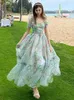 Casual Dresses Fairy Dress Holiday Princess Women Spring 2024 French Vintage Floral Midi Organza Elegant Party