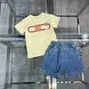 Brand kids tracksuits high quality Summer T-shirt set Size 100-160 baby Short sleeve and Embroidered logo denim shorts Jan20