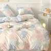 Beddengoedsets Gradiëntblauw Set Eenvoudige stijl Zacht bed Onderlaken Kussensloop Eenpersoonsbed Volledige grootte Volwassenen Tieners Dekbedovertrek Kawaii