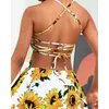 Casual jurken 2024 lente zomer dameskleding gele zonnebloemprint sling lange vakantiejurk