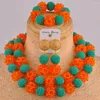 Halskette Ohrringe Set Blaugrün Grün Orange Nigerianische Hochzeit Afrikanische Perlen Schmuck Kristall