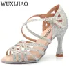 Strassstone Sier Blue 951 Wuxijiao Latin Dance Women Salas Ballsaal Perle High Heel 9cm Waltz Software Schuhe 240125