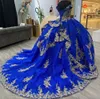 2024 vestidos de quinceañera azules brillantes para dulces 15 años sexis sin hombros vestido de baile hinchado Apliques de encaje vestidos de princesa con cuentas