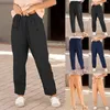 Pantaloni da donna Pantaloni estivi casual dritti da donna in cotone e lino tinta unita pantaloni in vita elastica con tasche pantaloni larghi e larghi