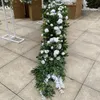 Runner da tavolo con fiori bianchi, foglia verde di alta qualità, ghirlanda, composizione floreale, runner da tavolo per matrimonio 368