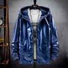 with Hood Windbreak Winter Overcoat Mens Fashionable Bright Face Pocket Cardigan Zipper Thin Coat Jacket Cool Mens Jackets 240126