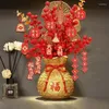 Fiori decorativi Decorazione dell'anno cinese Frutta rossa della fortuna Foglia artificiale di eucalipto dorato Fiore fortunato Borsa dei soldi Bonsai da tavolo