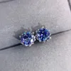 Kolczyki na stadninie prawdziwy niebieski moissanite 925 Srebrny kolczyki dla kobiet dziewczyna ogółem 4ct każde 2CT Cround Cut D VVS Fine Jewelry