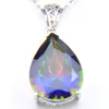 LuckyShine Excellent Shine Pear shape Fire Blue Rainbow Mystic Topaz Pendants Silver Neckalce Cubic Zirconia Pendants Women's304J