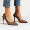 Dress Shoes Leopard Grain Four Seasons Women's Suede High Heels Pointed Stiletto Fashion Sexy Black Wedding Nude Bridal