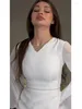 Casual Kleider Weiß Elegante Lange Bleistift Kleid Frauen Flare Hülse V-ausschnitt Hohe Taille 2024 Frühling Sommer Weibliche Bodycon Urlaub Robe