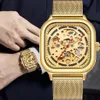 Luxe Gouden Automatische Relogio Masculino Top Brand Design Quartz Horloge Mode Vierkante Holle Stalen Mechanische Horloges Mannen Wr258f