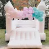 6x8ft kommersiell uppblåsbar vit studshus Toddler Amusement Park White Mini Bouncy Castle For Kids With Flower Free Ship to Your Door 001