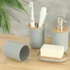 Set Accessori per il bagno Set 6 pezzi Kit doccia in bambù Dispenser di sapone Dentifricio Porta spazzolino Scopino Bidone della spazzatura Bagno