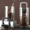 Boîte à café transparente, récipient de stockage des aliments de cuisine hermétique sous vide pour grains de café moulu, thé, farine, céréales, sucre 240124