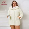 Hailuozi Plus Size Women Winter Jacket Huva med päls tjock kvinnlig utkläder Slant Ficka Högkvalitativ kvinnors kappa 1167 240126