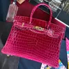 Tutte le borse tote da donna di lusso fatte a mano originale coccodrillo Niro 30 cm vera pelle di coccodrillo a due punte Fucsia personalizzata Borsa di design modello appositamente personalizzato con scatola