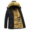 Casual Men Winter Parka Fleece Lined Thick Warm Hooded Fur Collar Coat Male Size 5XL Plush Jacket Work Outwearing Black 240123