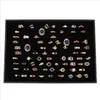 Organisateur de bijoux Plateau d'affichage d'anneau Boîte de tampon de velours noir 100 Slot Insert Holder Case Ring Storage Ear Pin Display Box Organizer ea241Y