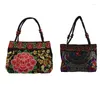 Sacs de soirée 2 pcs style chinois femmes sac à main broderie ethnique été mode fleurs à la main dames fourre-tout épaule cross-body rouge pe