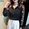 Blusas femininas chiffon impresso camisas estilo chinês polo-pescoço completo senhoras roupas soltas moda vintage topos ycmyunyan
