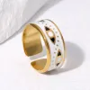 New Trendy Enamel Evil Eye 14K White Gold Rings for Women Girls Golds Color Folk Style Open Ring Wedding Party Jewelry Gifts