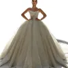 Stunningbride 2024 champanhe moda elegante sem alças vestidos de casamento vestido de baile sem mangas lantejoulas apliques de renda feito sob encomenda vestido de noiva