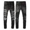 Designer jeans, mäns denim broderibyxor, fashionabla nödställda byxor, amerikanska storlekar 28-40 hiphop nödställda zipperade byxor amirs