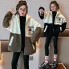 Down Coat Autumn Winter Children Tjock Hooded Jacket Junior Girl Cartoon Bear Letter Warm Cotton Teenage Color Blocking Blocking