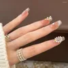 False Nails Cat's Eye Christmas French Fake Detachable Wearable Manicure Square Head Nail Tips Full Cover Ballerina Girl