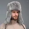 Berets 2024 Gruby ciepły kapelusz bombowca luksusowe mężczyźni wiatroodporny faux fur