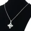 14k Yellow Gold Jerusalem Cross Pendant Halsband för kvinnor Män Heliga bibelkedjor Halsband Medeltida religiösa smycken gåva