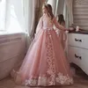 Girl Dresses Gorgeous Tulle Lace Print Trailing Princess Flower Dress Wedding Party Prom First Communion Birthday Gift