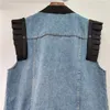 Gilet da donna Primavera Colore a contrasto Colletto Abito Patchwork Gilet di jeans Moda donna Giacca di jeans senza maniche con volant Gilet corto casual