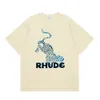 RHUDE TSHIRT 디자이너 오리지널 품질 남성 TSHIRTS 패션 브랜드 레오파드 새로운 레오파드 인쇄 남성과 여성을위한 짧은 슬리브