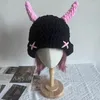 Basker Autumn Winter Wool Hat Cute Little Devil Mask Horn Hood förtjockad varm stickad neutral söt cool mössa