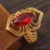 Cluster Rings Red Cz 24k Gold Plated Fashion Women Resizable Elegant Fingerring Etiopian Dubai Africa Wedding Jewelry Gifts