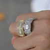 T GG – bague de fiançailles de mariage, argent, or, Micro CZ Zircon, large carré de 8mm, bague d'amoureux pour femmes et hommes, bijoux Hip Hop