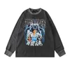 Tkpa T-shirt a maniche lunghe rapper vintage hip-hop per uomo e donna Maglione girocollo di marca trendy americana di strada