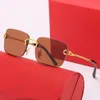 Modedesigner solglasögon för kvinnor Mens Brown Luxury Solglas Metal Rimless Frame Brand Square Carti Buffalo Horn Glasses Goggl219T