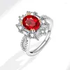 Klusterringar nbnb mode stora röda ovala zirkoniumkvinnor ringer klar cz tjej justerbar öppen trendig kvinnlig bröllopsfest finger smycken