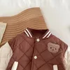 Jackets Kids Thickended Baseball Uniform 2024 Winter Korean Fashion Baby Girls Cotton Padded Jacket Boys Bear Patchwork Warm Fleece Coat