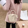 Taille Taschen 2024 Sommer Stroh Für Frauen Rattan Tasche Perle Kette Handarbeit Gewebt Strand Crossbody Weibliche Messager Handtasche Totes