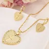 Heart Cross smycken sätter klassiska halsband örhängen set 14 k gult fast guld gf afrika bröllop brudens dowry233a