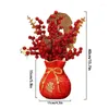 Decorative Flowers Chinese Year Decoration Red Fortune Fruit Artificial Golden Eucalyptus Leaf Lucky Flower Money Bag Tabletop Bonsai