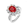 Cluster Ringe NBNB Mode Big Red Oval Zirkonia Frauen Ring Klar CZ Mädchen Einstellbar Offene Trendy Weibliche Hochzeit Party Finger schmuck