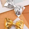 Hair Accessories 2Pcs Gold Bow Clip For Children PU Sliver Metallic Hairpins Shinning Golden Barrettes Headwear Girls