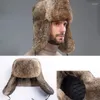 Berets 2024 Thick Warm Bomber Hat Luxary Men Windproof Faux Fur Trapper Russian Cap Male Winter Hats For Ski Outdoors