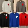Spring Unisex Designer Amis Sweater Men's Women's Korean Fashion A Heart Pattern Crew Neck Knit Sweatshirt Luxury Brand Lover A Alphabet Small Red Heart Sweater